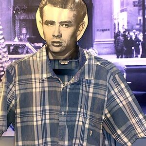 Vans Men's Navy and Gray Plaid Button Down Shirt